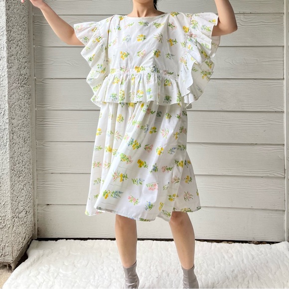 Vintage Dresses & Skirts - Handmade Vintage Utica Botanical Floral Ruffled Dress SKU 02211